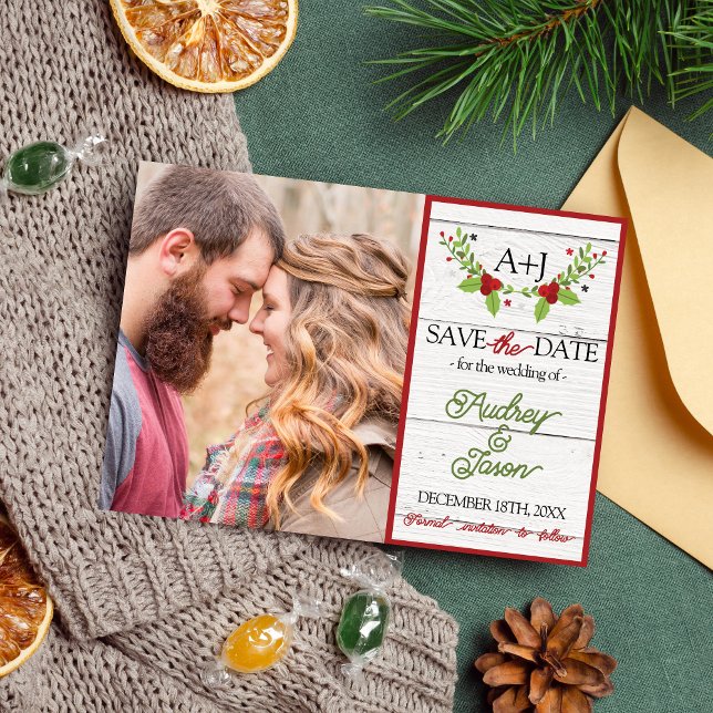Save The Date Vacances Joy Poinsettia Bois Enregistrer La Date (Créateur téléchargé)