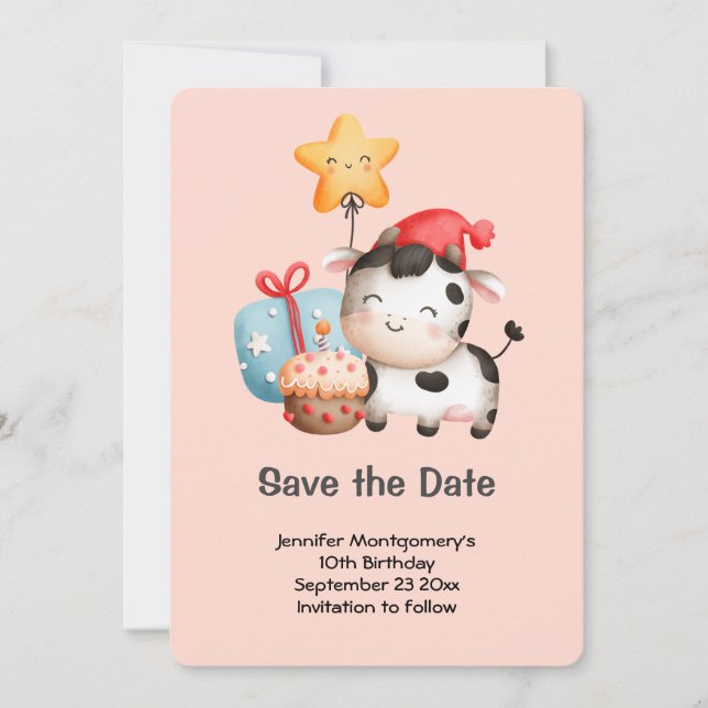 Save The Date Vache souriante mignonne adorable Anniversaire (Devant)