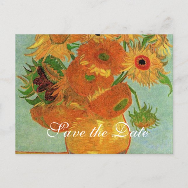 Save the Date, van Gogh Sonnenblumen Ankündigungspostkarte (Vorderseite)