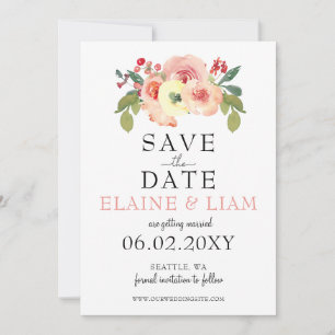 Save The Date Vanilla Blush Floral Wedding enregistrer la date