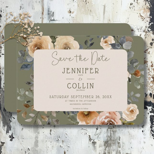 Save The Date Vanilla White Boho Rose Sage Mariage (Vanilla White Boho Roses Sage Wedding Save The Date)