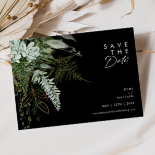 Save The Date Verdure et feuille d'or Script noir horizontal