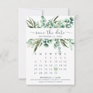 Save The Date Verdure rustique Eucalyptus Calendrier moderne