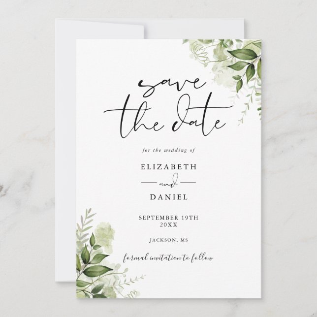 Save The Date Verdure rustique Floral Élégant Mariage photo (Devant)