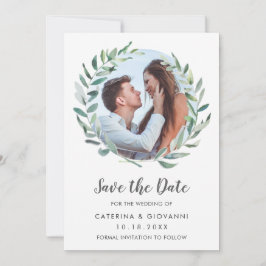 Save The Date Verdure rustique Wreath Photo Mariage élégant