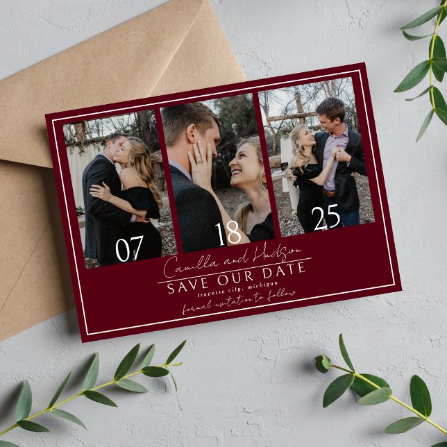 Save The Date Véritable Simplicité 4 | Bourgogne foncé | Mariage (Créateur téléchargé)