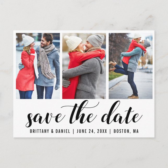 SAVE THE DATE VERLOBUNG 3 FOTO POSTKARTE (Vorderseite)