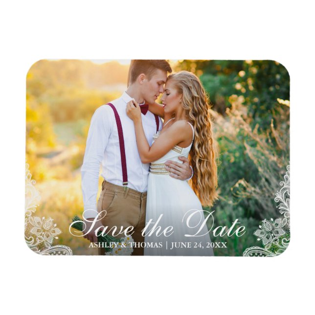 Save the Date Verlobung Couple Foto Lace Magnet (Horizontal)