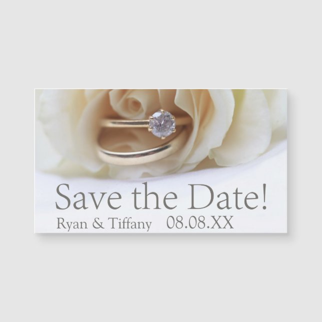 Save the Date Verlobungsring und -Rose Magnetkarte (Vorderseite)