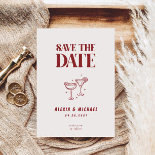 Save The Date Verre à Cocktail Rétro Photo Écriture Élégante Mar