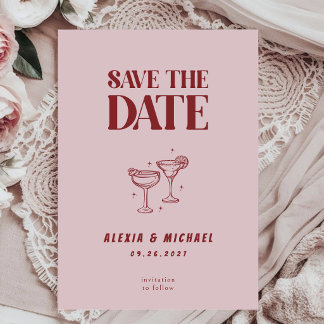 Save The Date Verre à Cocktail Rétro Photo Écriture Élégante Mar