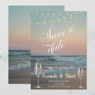 Save The Date Verre de champagne de plage Enregistrer la date