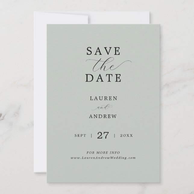 Save The Date Verre de mer Green Script élégant Mariage moderne (Devant)