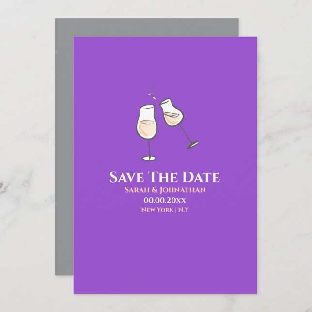 Save The Date Verres à champagne simples toastent violet uni (Devant / Derrière)