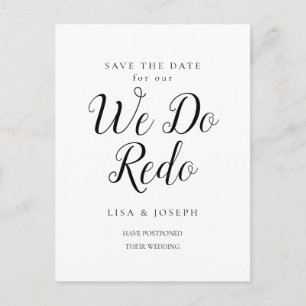 Save the Date verschoben Wir machen Redo Script-Fo Postkarte