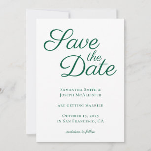 Save The Date Vert Chasseur Calligraphie Élégante Blanche