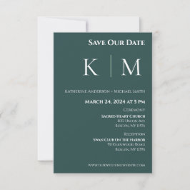 Save The Date Vert émeraude et mariage avec monogramme blanc-