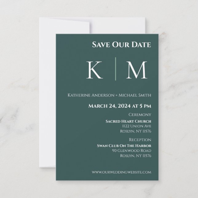 Save The Date Vert émeraude et mariage avec monogramme blanc- (Devant)