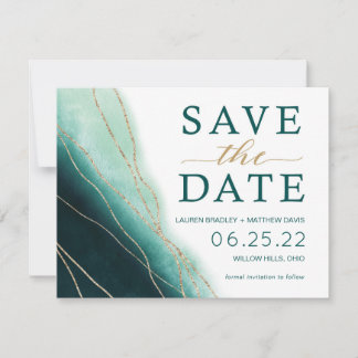 Save The Date Vert émeraude moderne et aquarelle dorée