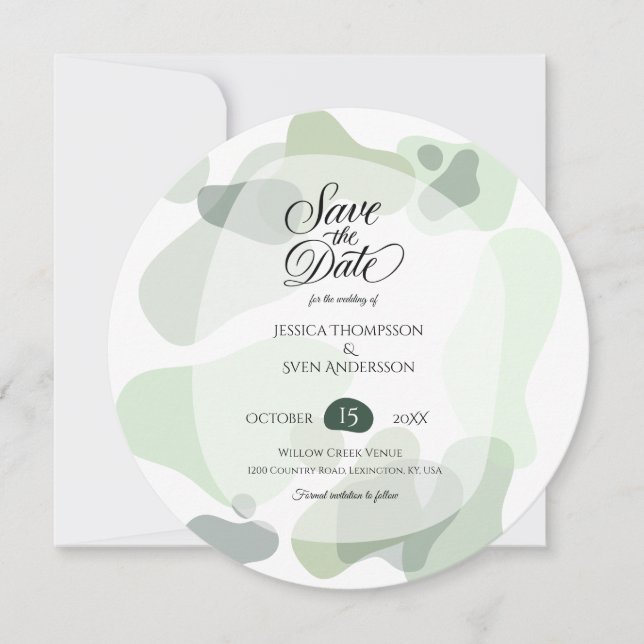 Save The Date Vert organique Mariage Abstrait géométrique (Devant)
