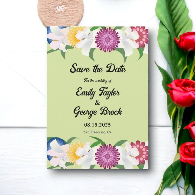 Save The Date Vert sage | Summer Boho | Élégant Mariage floral (Créateur téléchargé)