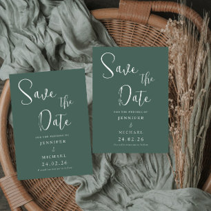 Save The Date Vert sauge blanc mariage simple moderne