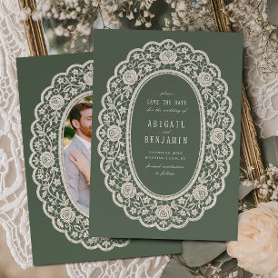 Save The Date Vert sauge floral mariage classique en dentelle vi