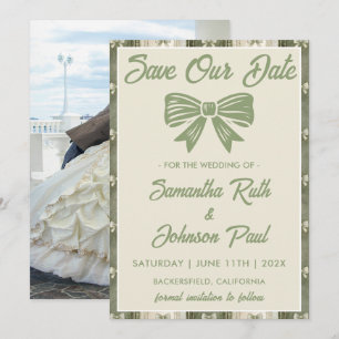 Save The Date Vert Sauge Mariage Photo Rustique Denim