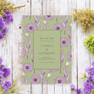 Save The Date Vert violet rétro Y2K Funky Hippie Flower Motif