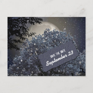 Save the Date verzauberter nächtlicher Blauer Tree Ankündigungspostkarte