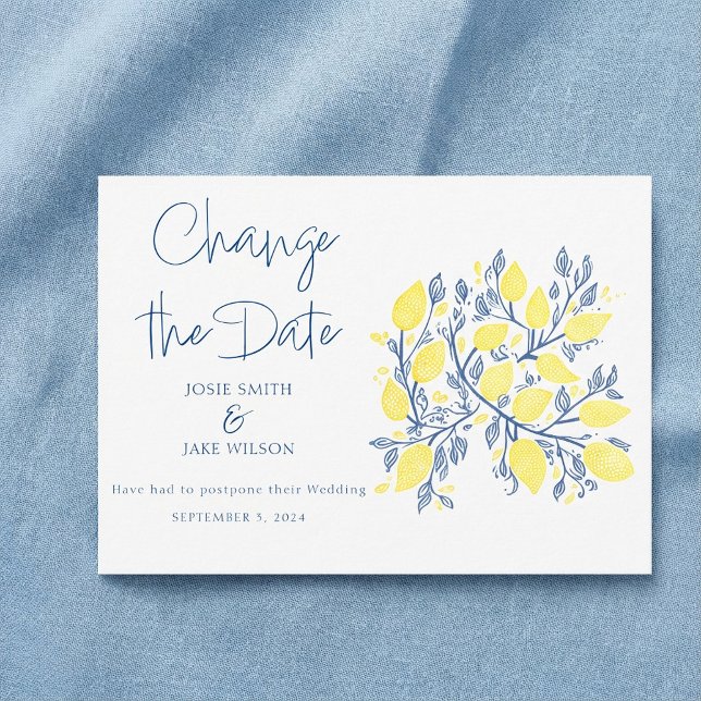 Save The Date Vibrant jaune jaune citron change la date (Vibrant blue yellow Lemon vines change the date Save The Date.)