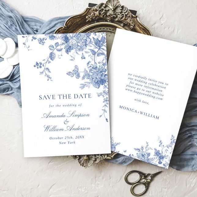 Save The Date Victorian Dusty Blue French Garden Floral Mariage (Créateur téléchargé)