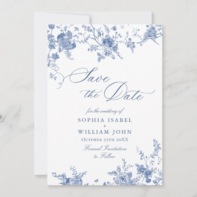 Save The Date Victorian Dusty Blue French Garden Floral Mariage (Devant)