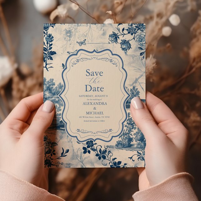 Save The Date Victorian Dusty Blue French Toile Mariage (Créateur téléchargé)