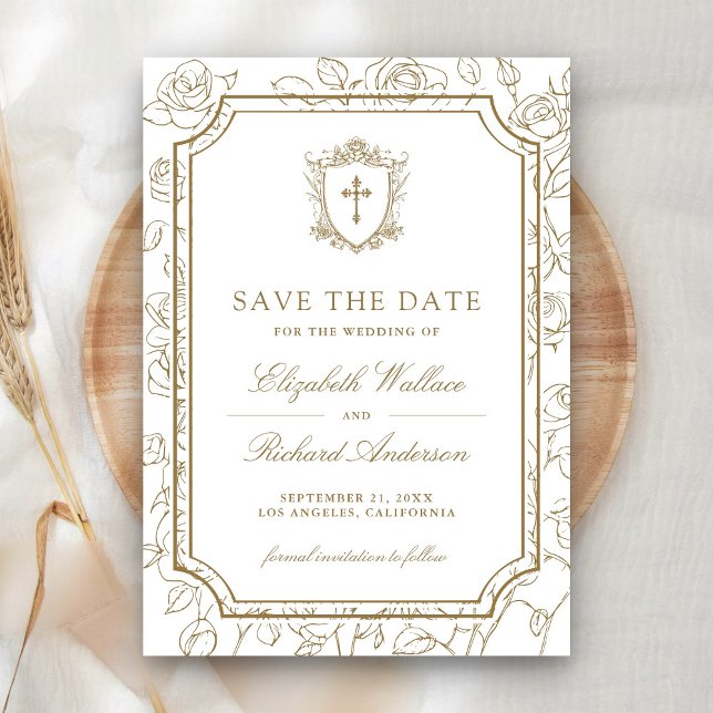 Save The Date Victorian White and Gold Catholic Wedding (Créateur téléchargé)