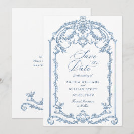 Save The Date Victorien Ornate Grace Floral Dusty Mariage bleu