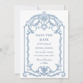 Save The Date Victorien Ornate Grace Floral Dusty Mariage bleu