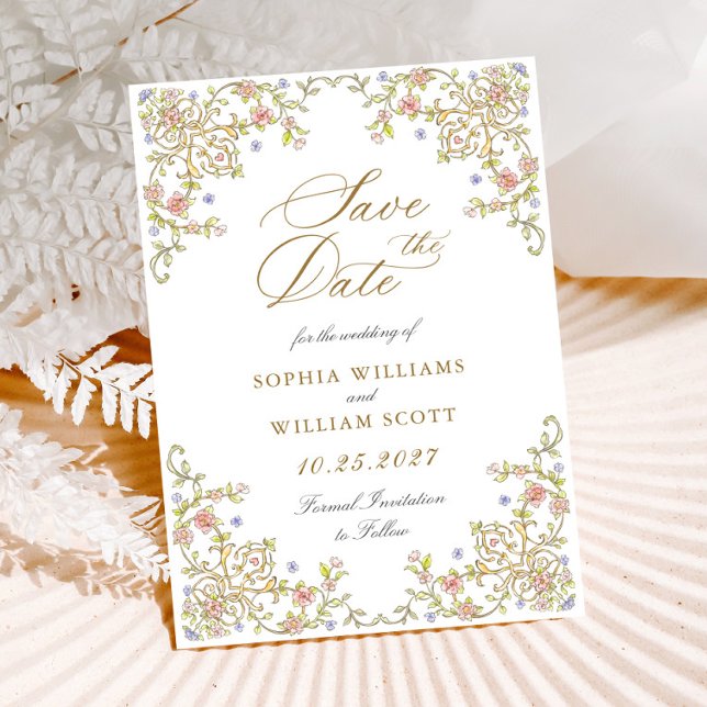 Save The Date Victorien Ornate Grace Pastel Floral Mariage (Créateur téléchargé)
