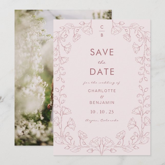 Save The Date Vider rose Enregistrer la date (Devant / Derrière)