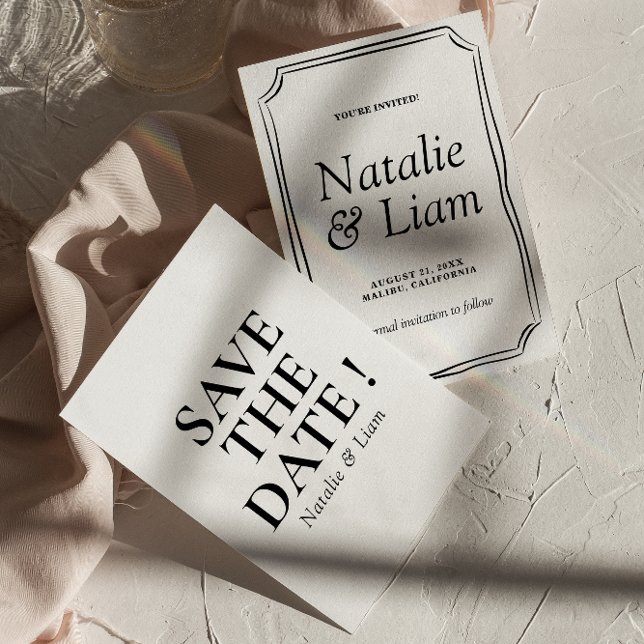Save The Date Vieux argent Black & White Frame Retro Mariage (Créateur téléchargé)