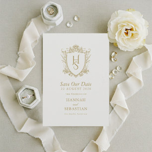 Save The Date Vieux argent Vintage Crest Mariage