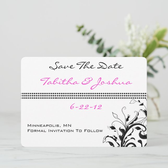 Save The Date Vignes florales roses et noires | MARIAGE (Debout devant)