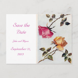 Save the Date viktorianische Rosa und Gelbe Rosen Ankündigungspostkarte