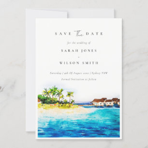 Save The Date Villa tropicale sur l'eau paysage de plage palmier