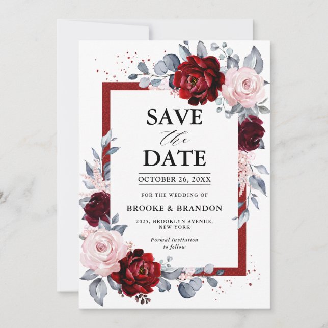 Save The Date Vin de Bourgogne Dusty Blue Slate Enregistrer la d (Devant)