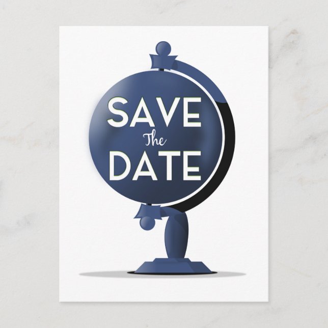 Save the Date Vintag Globe Postkarte (Vorderseite)