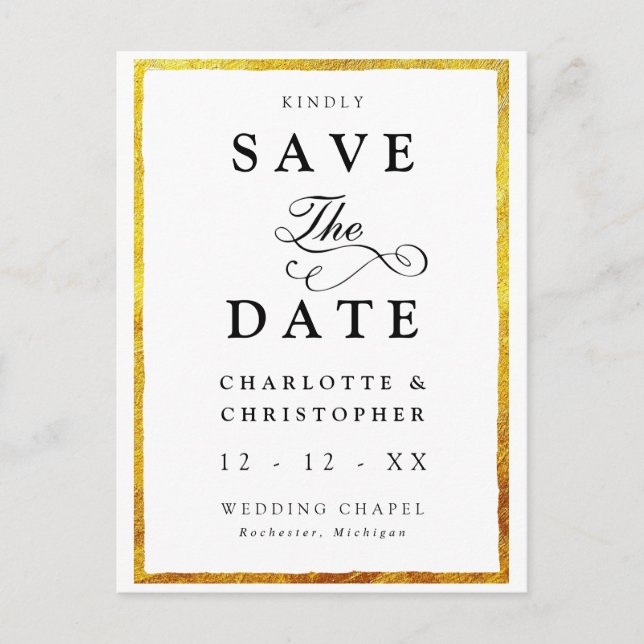 Save the Date Vintag mit Imitaten Goldgrenze Postkarte (Vorderseite)