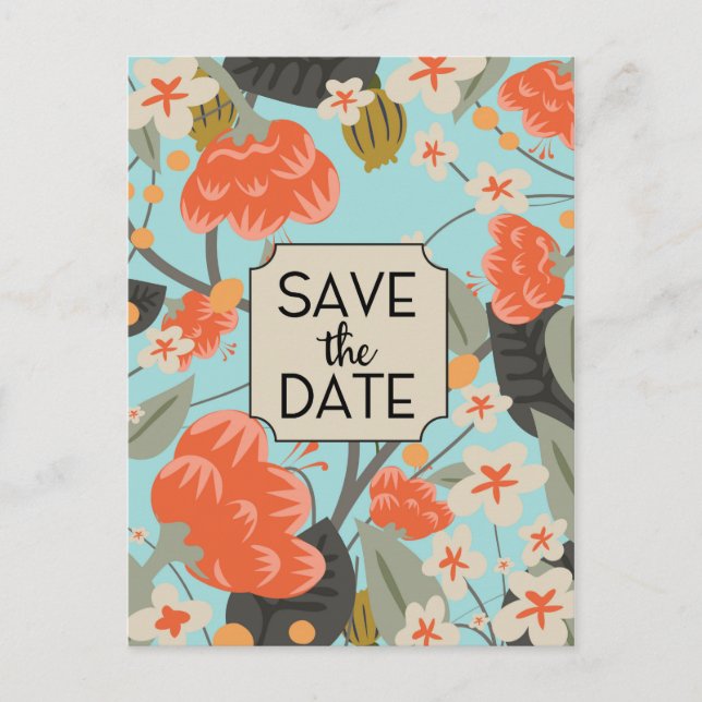 Save the Date Vintage Blumenmuster Postkarte (Vorderseite)