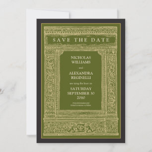 Save The Date Vintage cadre gravé Enregistrer la date (olive/or)
