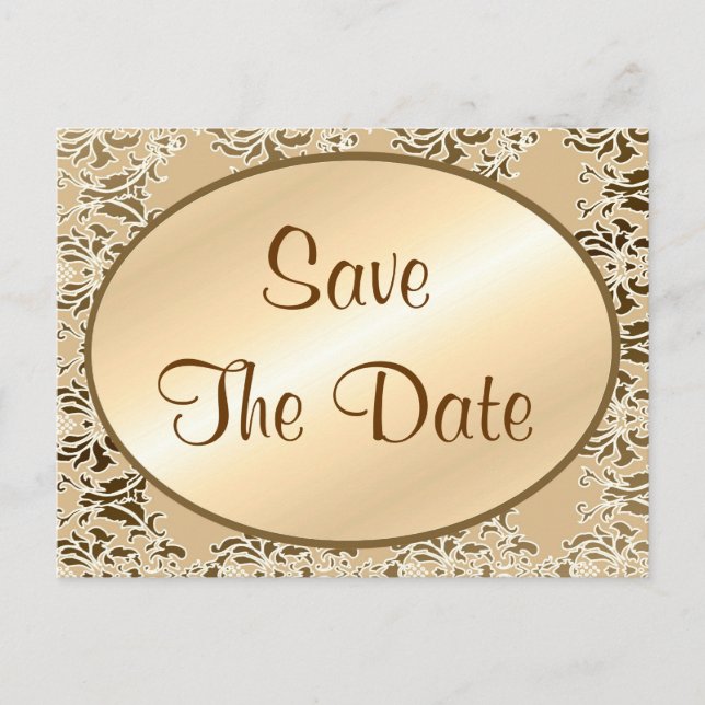 Save the Date Vintage Damaskaskarten Ankündigungspostkarte (Vorderseite)